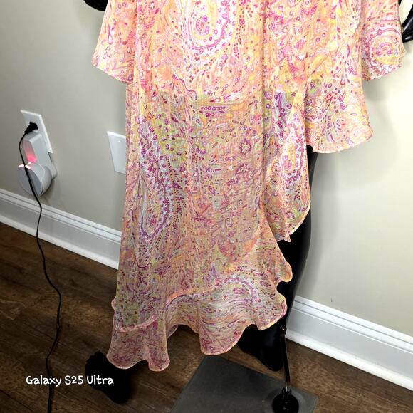 MISA Los Angeles Gisele Asymmetric Pink off Shoulder Floral Dress - Picture 10 of 14